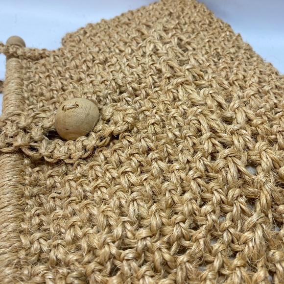 Vintage Kathy McKeany Natural Jute Macrame Handbag Purse Lined Columbia Boho - Picture 10 of 10